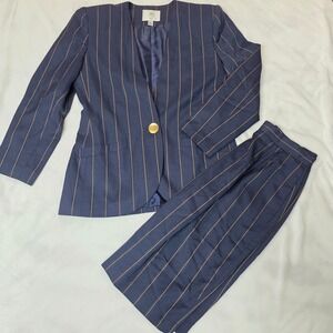 Amanda Smith Petites Size 8P Navy Pinstripe Skirt Suit Set Vintage EUC